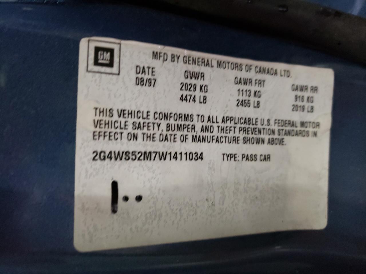 Photo 10 from auction – 1998 BUICK CENTURY CU with VIN 2G4WS52M7W1411034