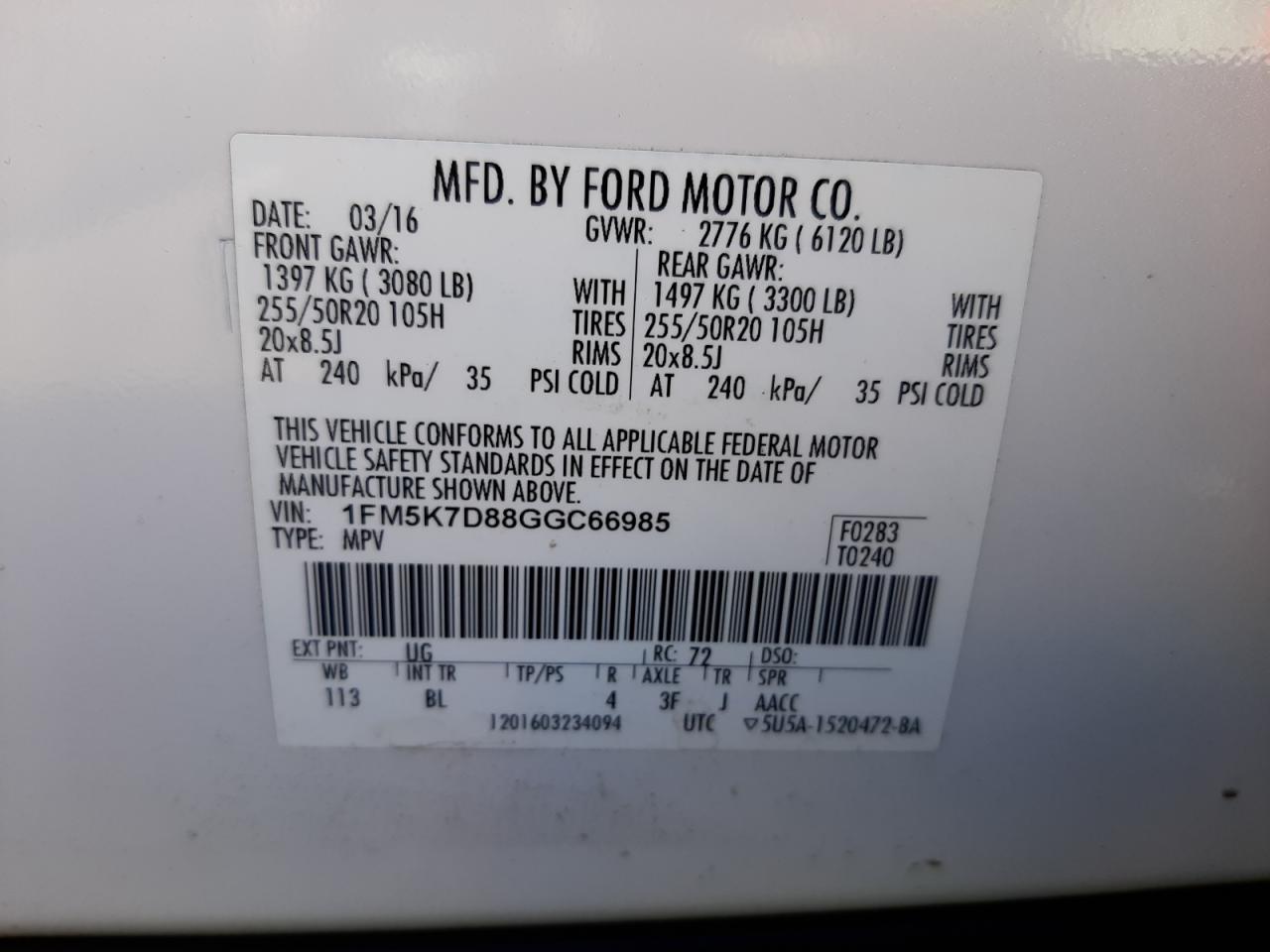 Photo 10 from auction – 2016 FORD EXPLORER X with VIN 1FM5K7D88GGC66985