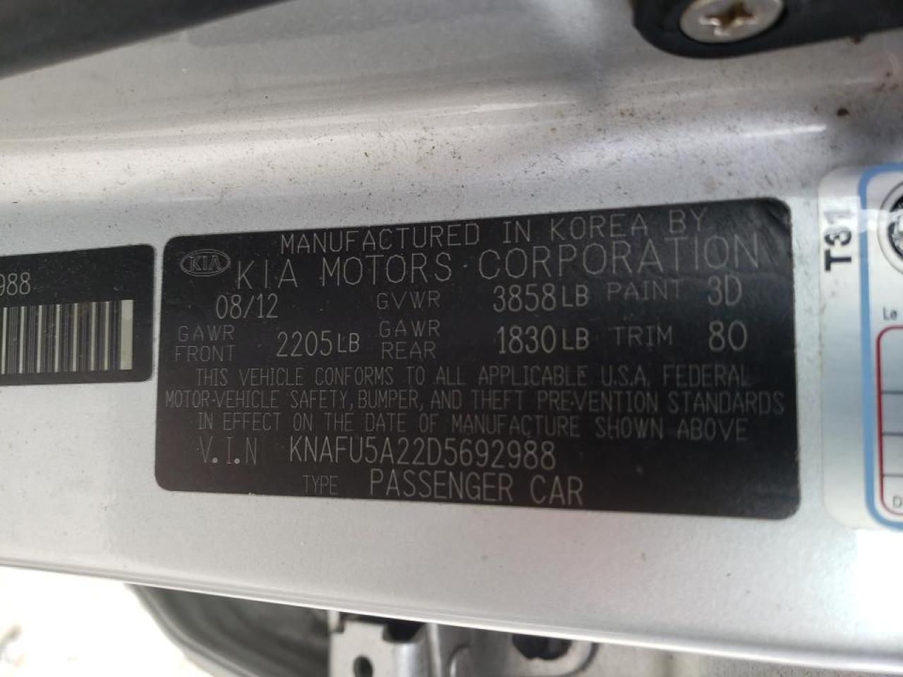 Photo 10 from auction – 2013 KIA FORTE EX with VIN KNAFU5A22D5692988