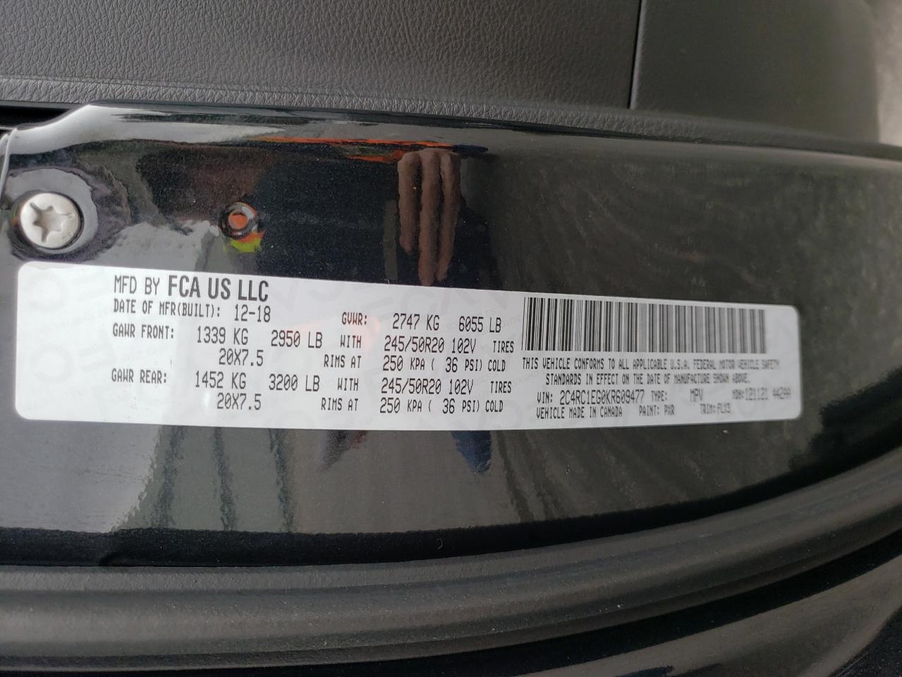 Photo 10 from auction – 2019 CHRYSLER PACIFICA T with VIN 2C4RC1EG0KR609477