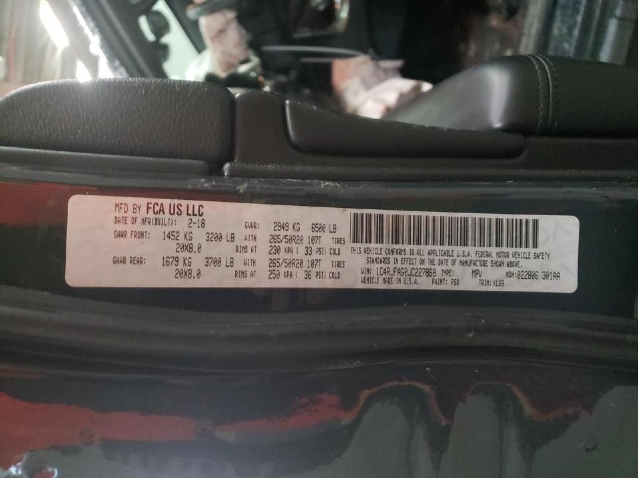 Photo 10 from auction – 2018 JEEP GRAND CHER with VIN 1C4RJFAG0JC227868