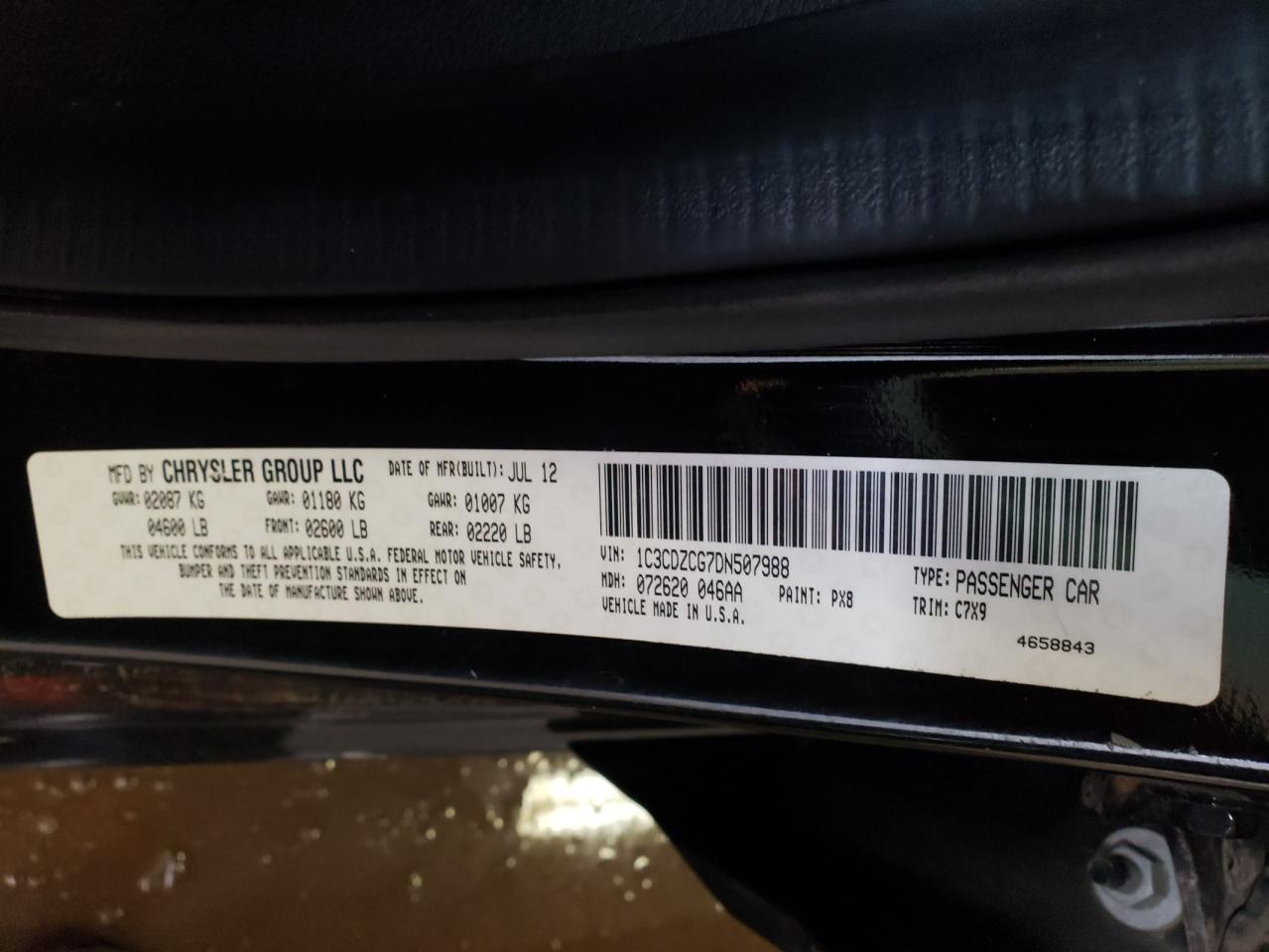 Photo 10 from auction – 2013 DODGE AVENGER SX with VIN 1C3CDZCG7DN507988