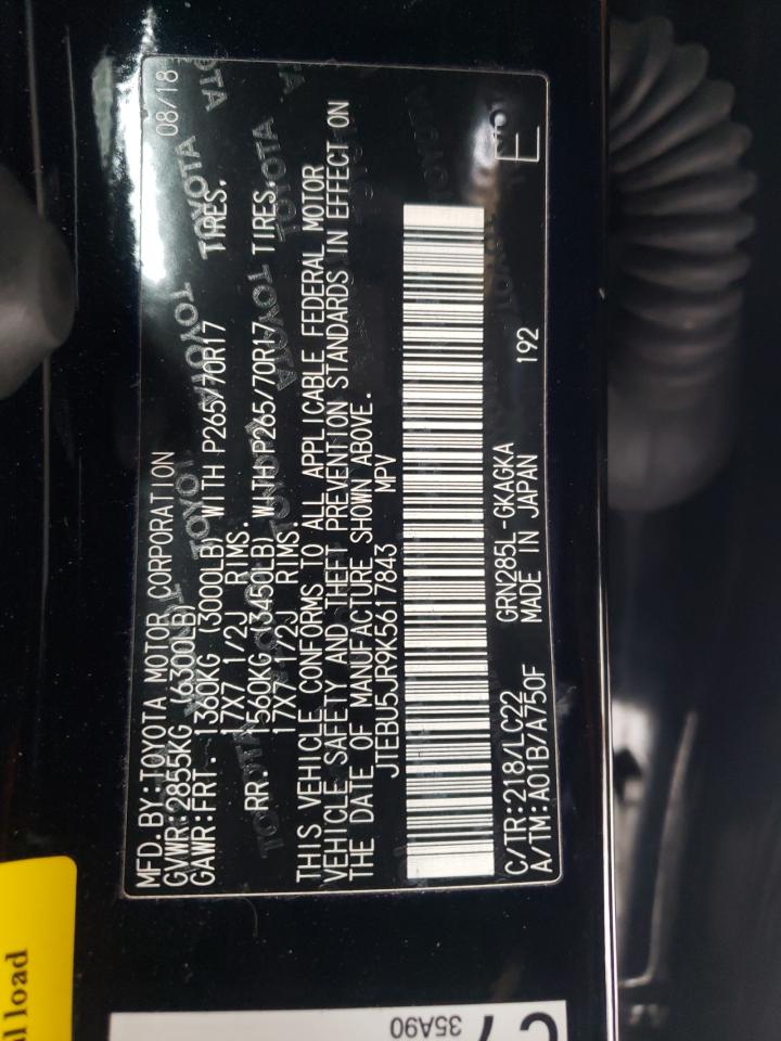 Photo 10 from auction – 2019 TOYOTA 4RUNNER SR with VIN JTEBU5JR9K5617843