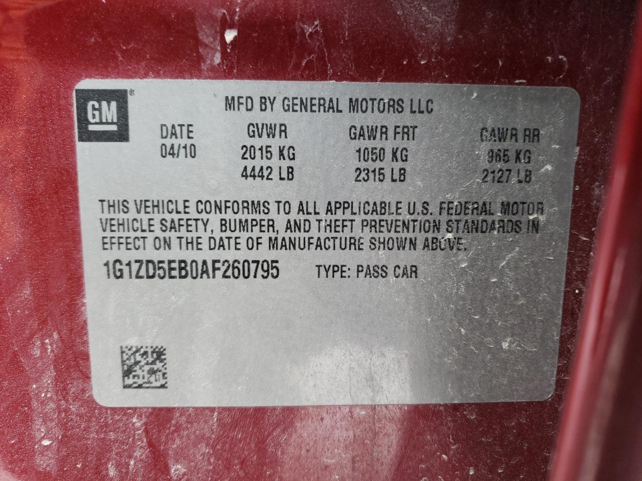 Photo 10 from auction – 2010 CHEVROLET MALIBU 2LT with VIN 1G1ZD5EB0AF260795