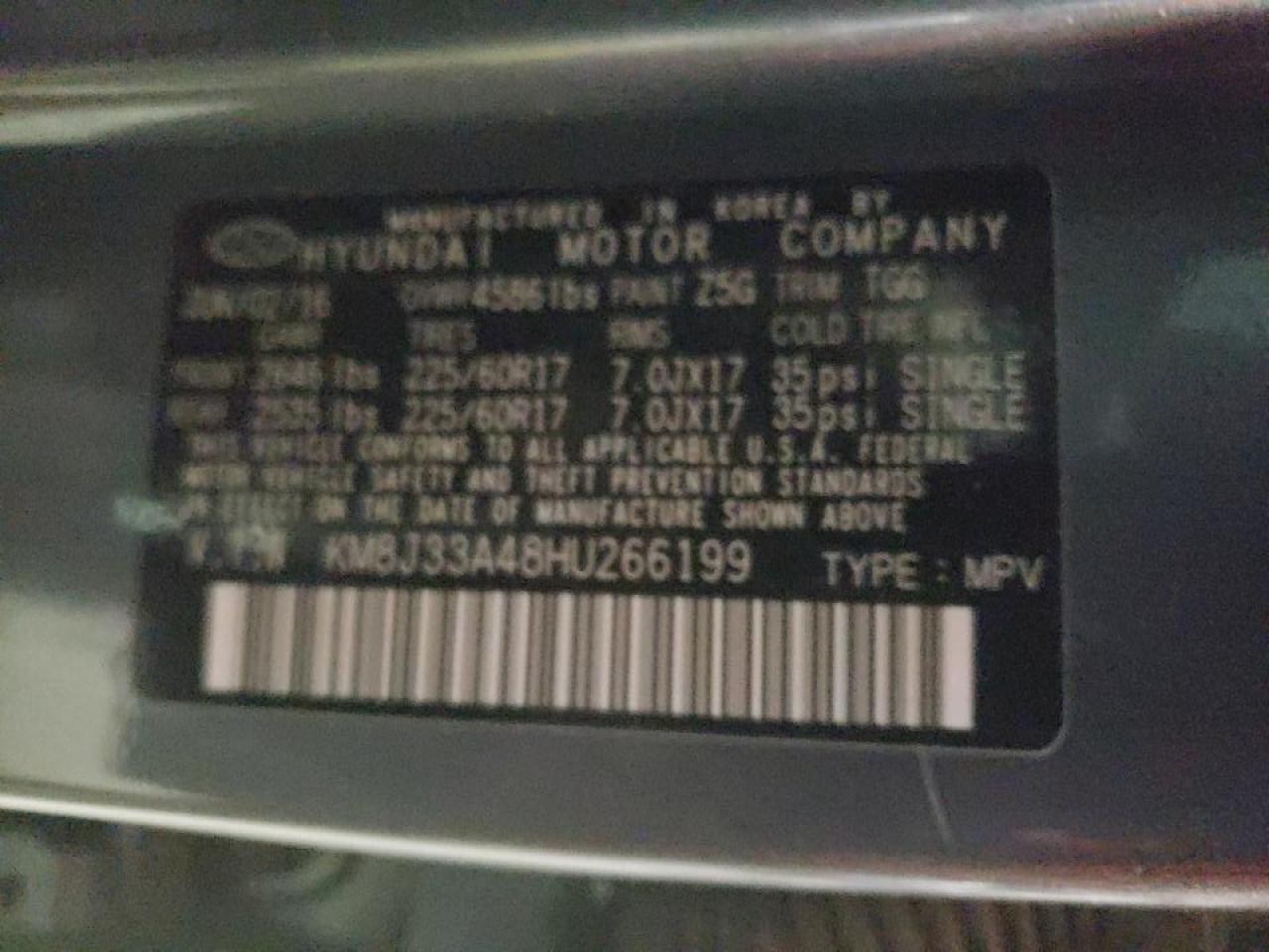 Photo 10 from auction – 2017 HYUNDAI TUCSON LIM with VIN KM8J33A48HU266199