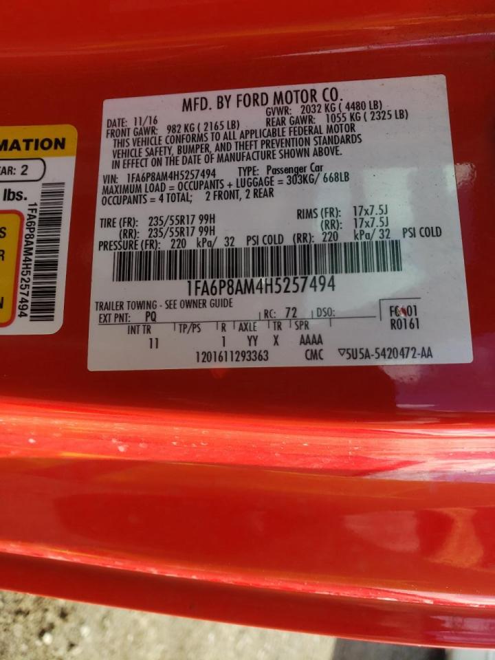 Photo 10 from auction – 2017 FORD MUSTANG with VIN 1FA6P8AM4H5257494
