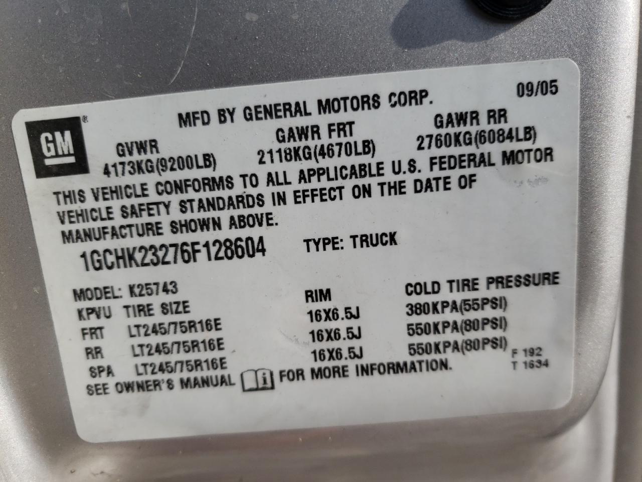 Photo 10 from auction – 2006 CHEVROLET SILVERADO with VIN 1GCHK23276F128604