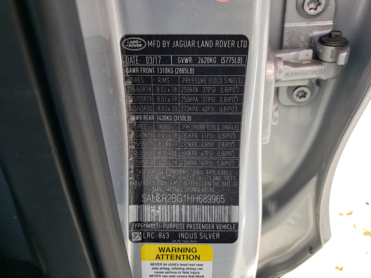Photo 10 from auction – 2017 LAND ROVER DISCOVERY with VIN SALCR2BG1HH689965