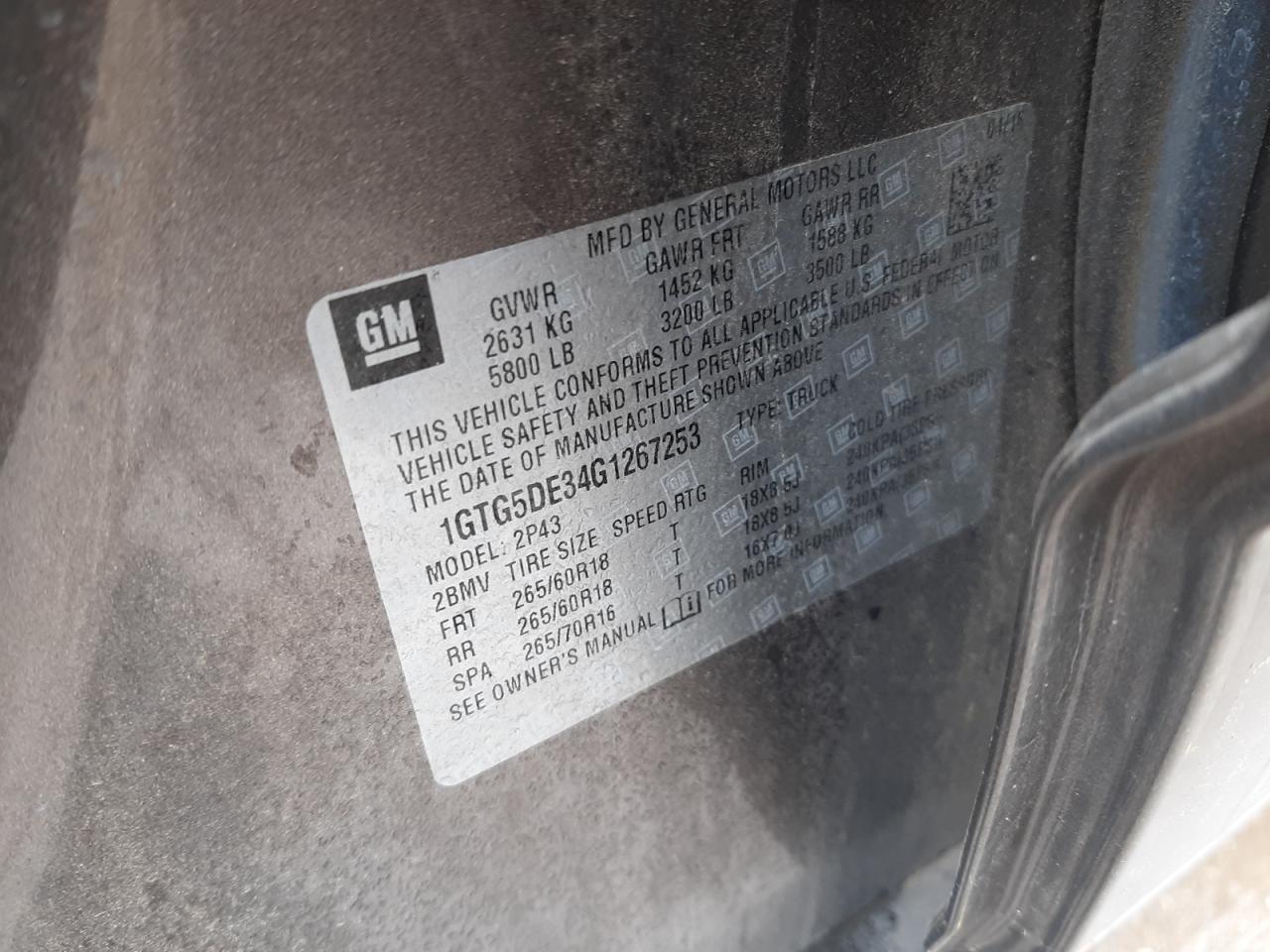 Photo 10 from auction – 2016 GMC CANYON SLT with VIN 1GTG5DE34G1267253