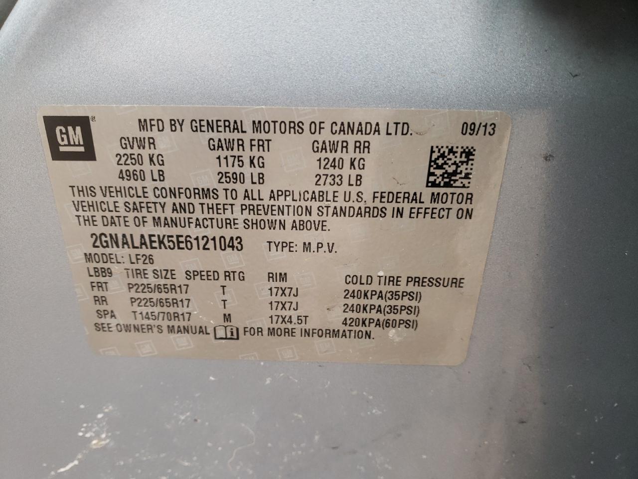 Photo 10 from auction – 2014 CHEVROLET EQUINOX LS with VIN 2GNALAEK5E6121043