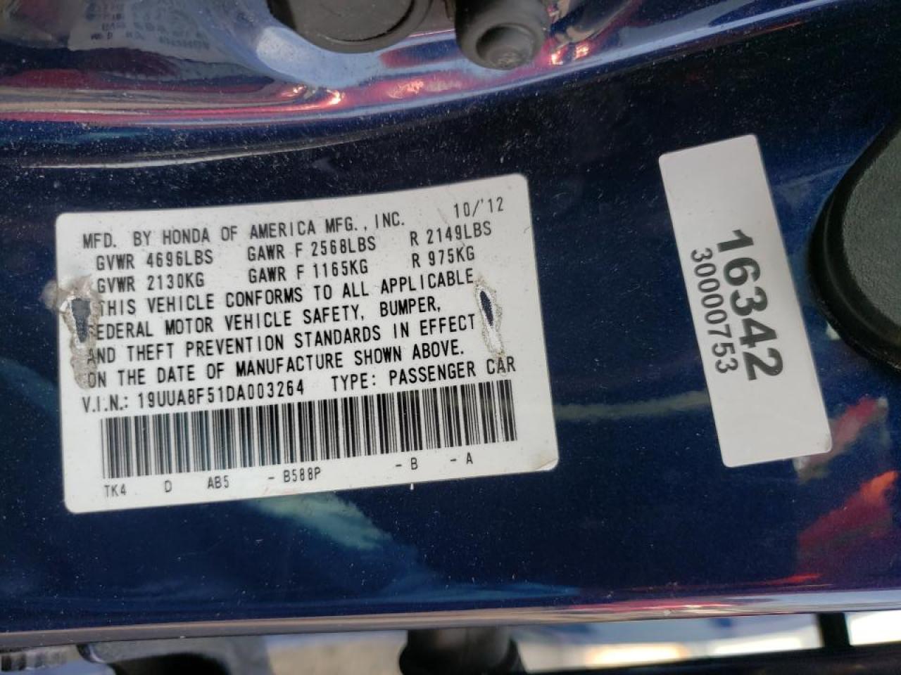 Photo 10 from auction – 2013 ACURA TL TECH with VIN 19UUA8F51DA003264