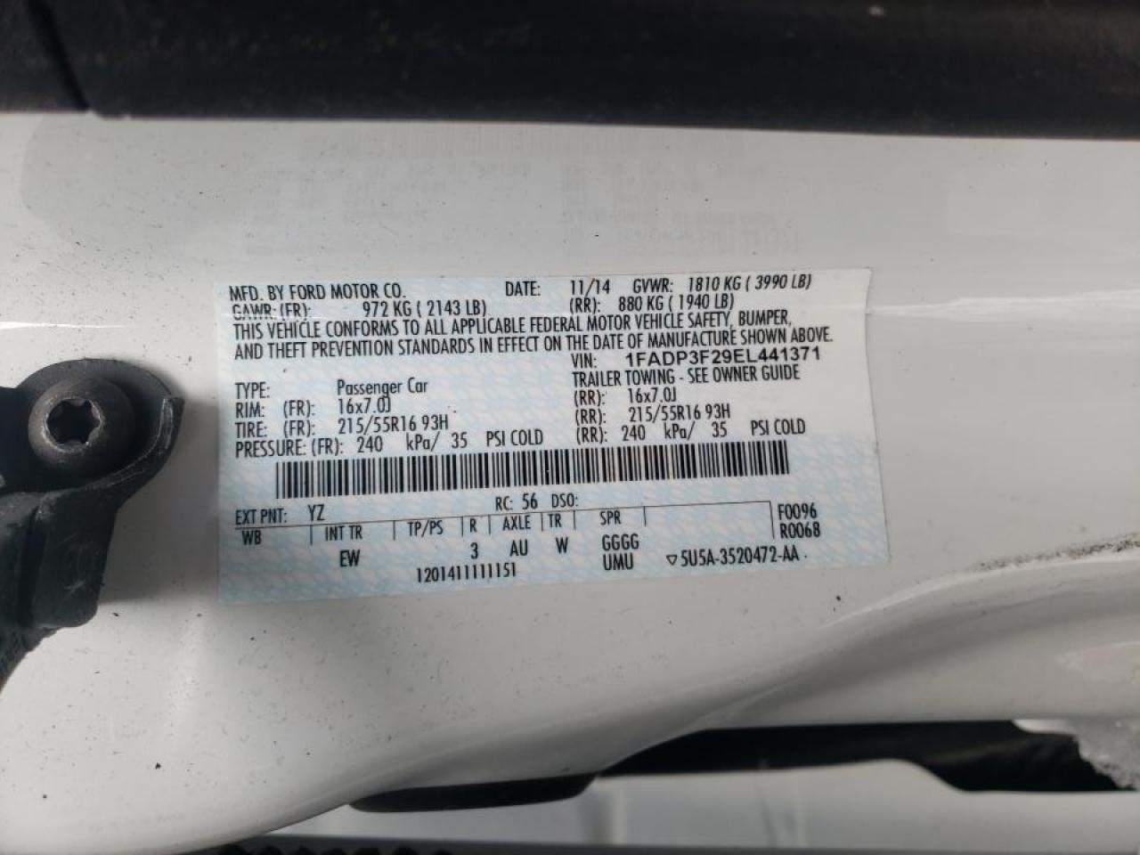 Photo 10 from auction – 2014 FORD FOCUS SE with VIN 1FADP3F29EL441371
