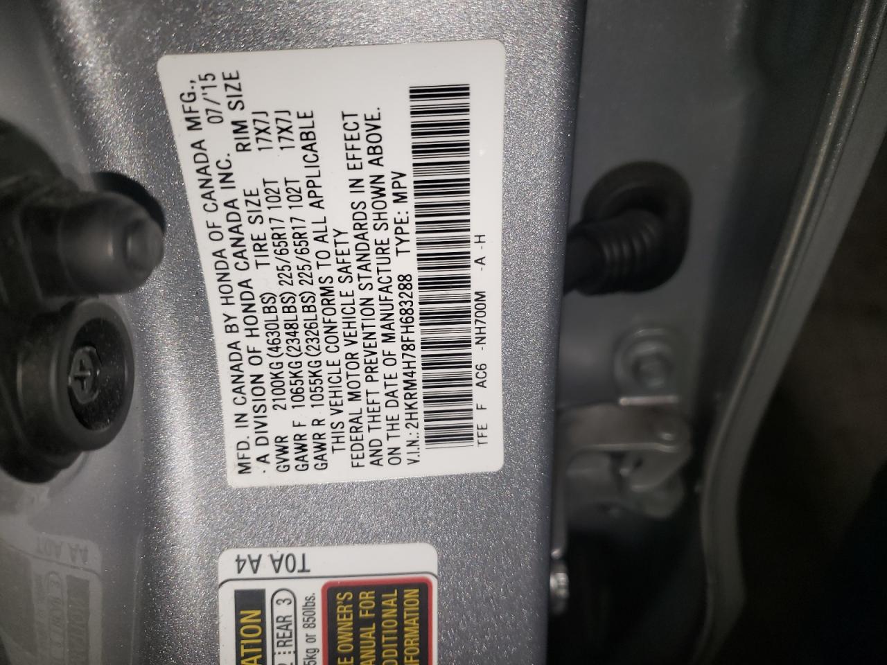 Photo 10 from auction – 2015 HONDA CR-V EXL with VIN 2HKRM4H78FH683288