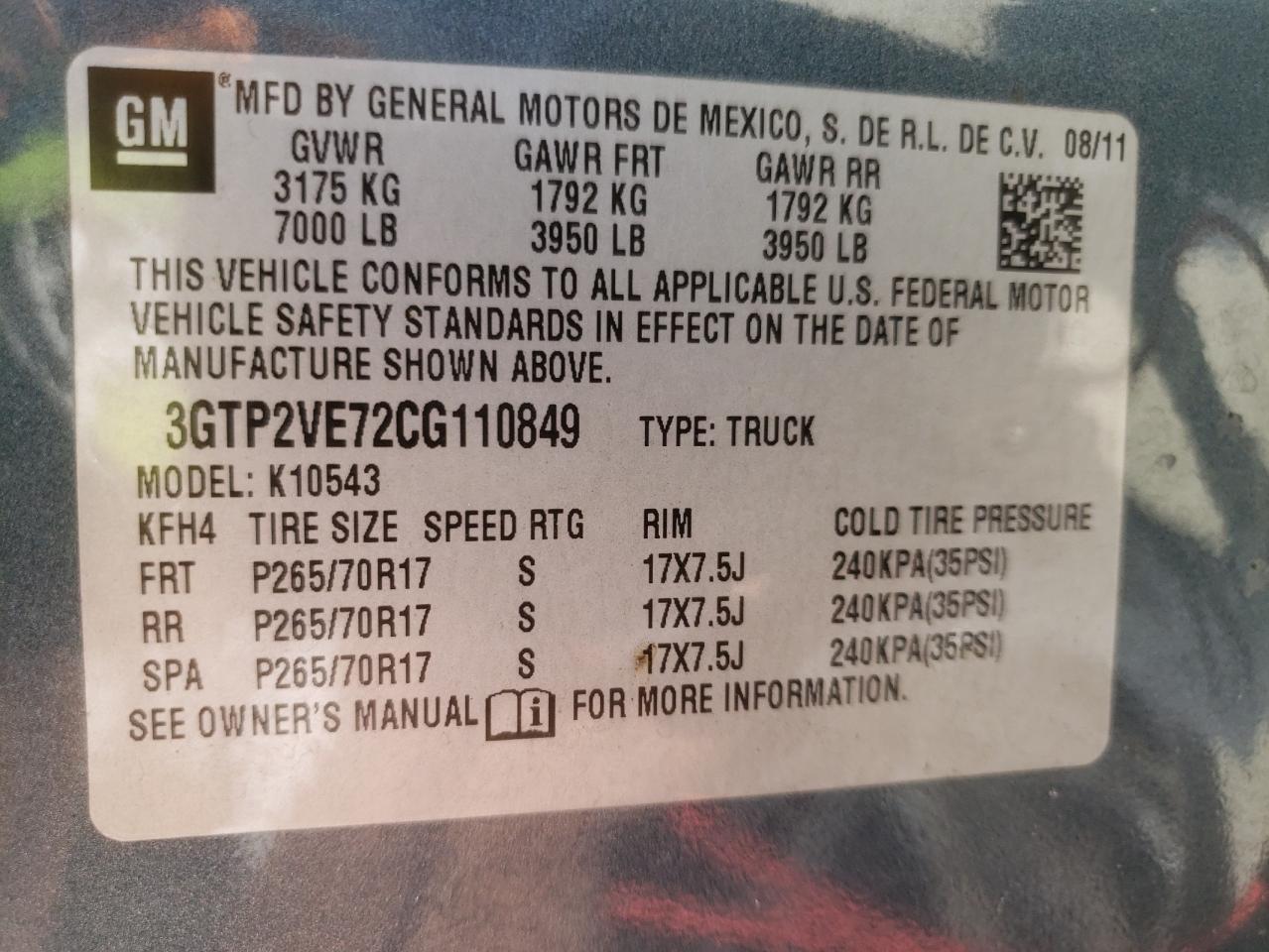 Photo 10 from auction – 2012 GMC SIERRA K15 with VIN 3GTP2VE72CG110849