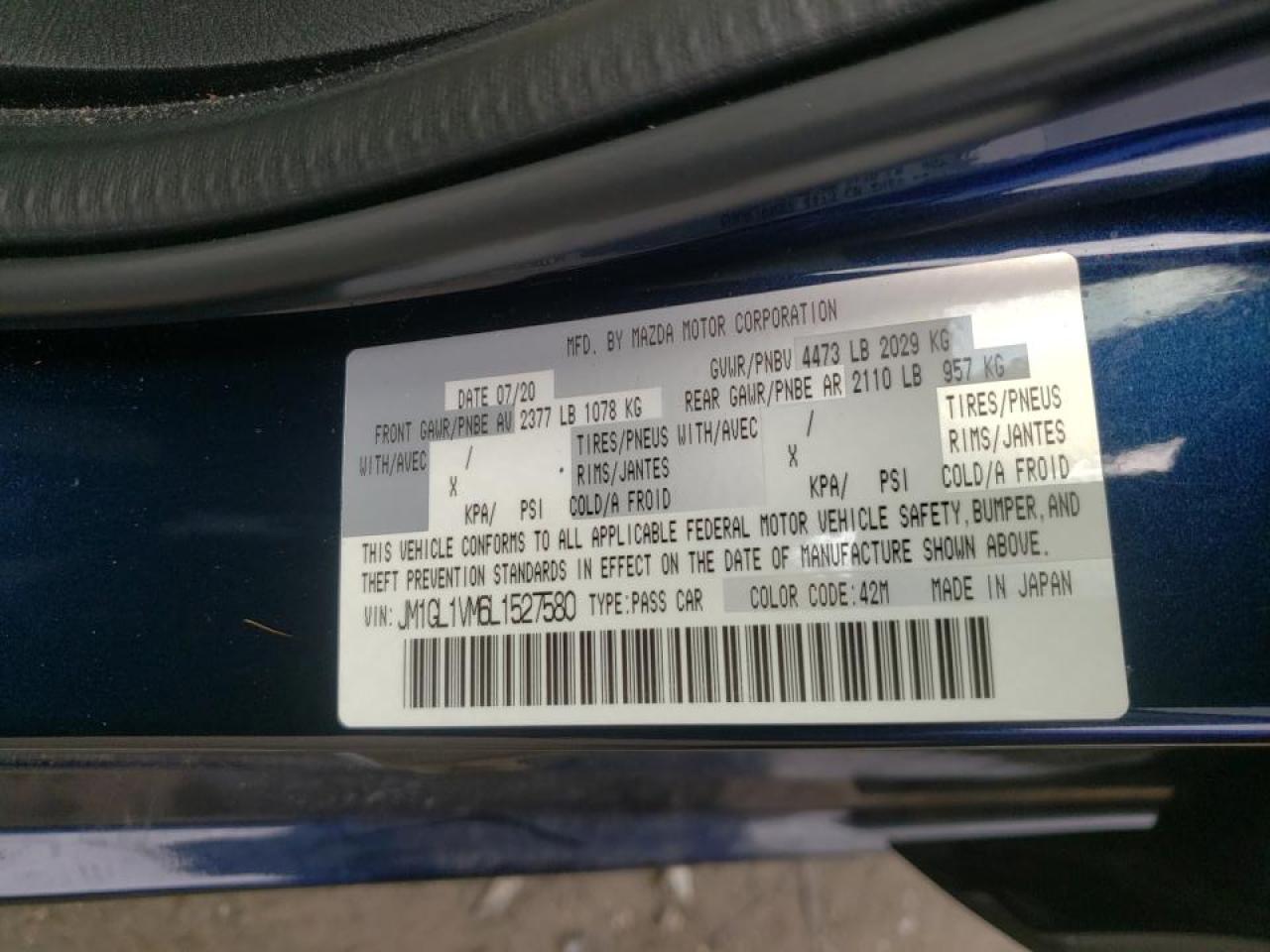 Photo 10 from auction – 2020 MAZDA 6 TOURING with VIN JM1GL1VM6L1527580