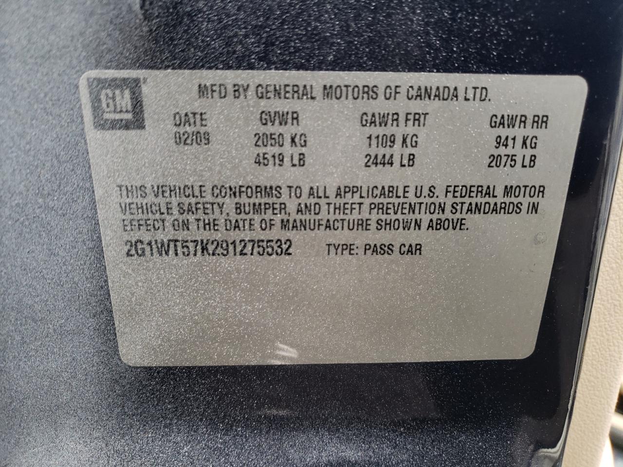 Photo 10 from auction – 2009 CHEVROLET IMPALA 1LT with VIN 2G1WT57K291275532