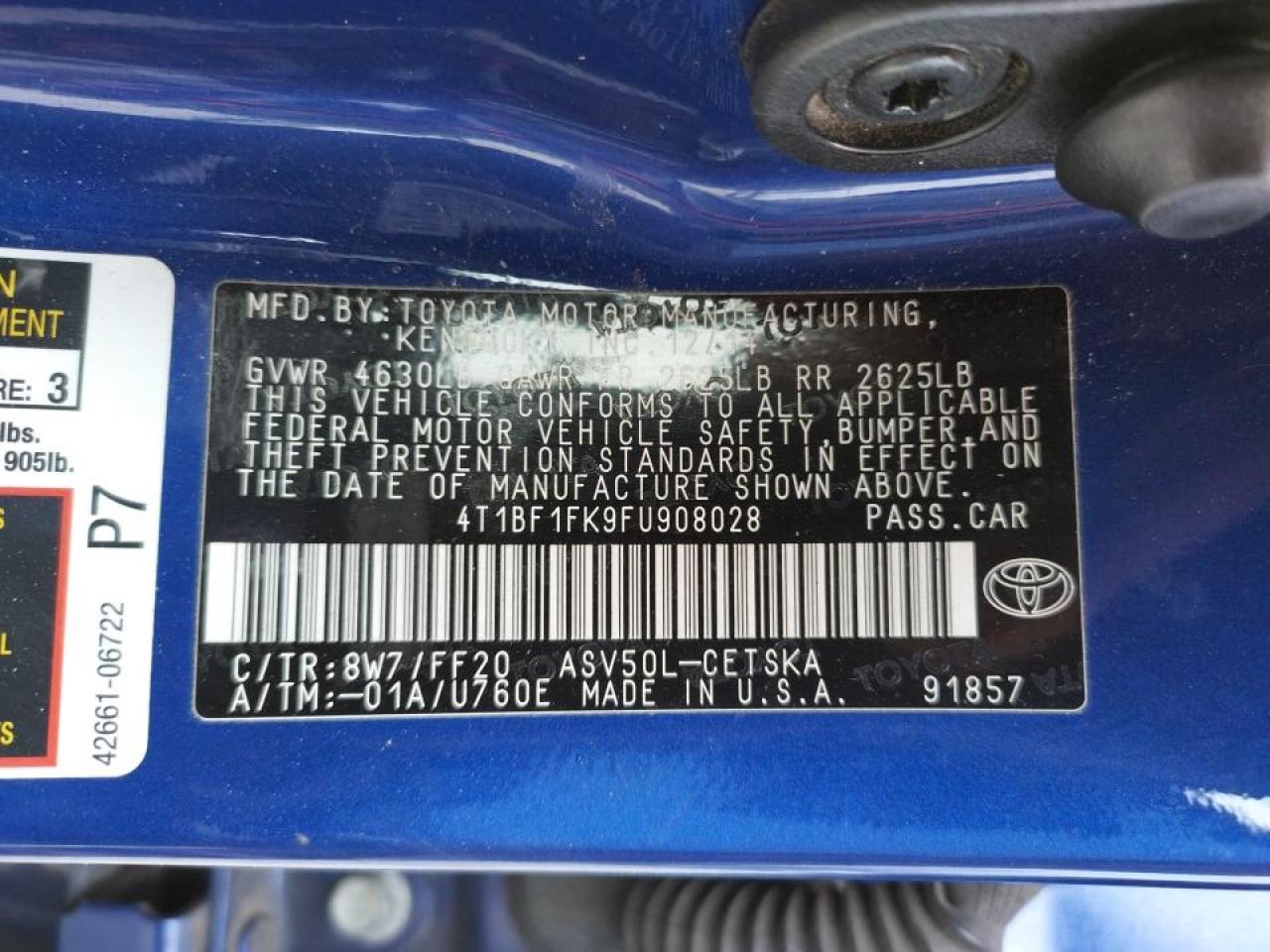 Photo 10 from auction – 2015 TOYOTA CAMRY LE with VIN 4T1BF1FK9FU908028