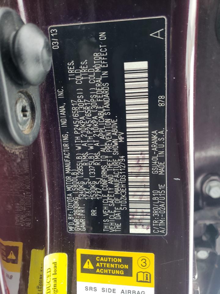 Photo 10 from auction – 2013 TOYOTA HIGHLANDER with VIN 5TDZK3EH1DS112794
