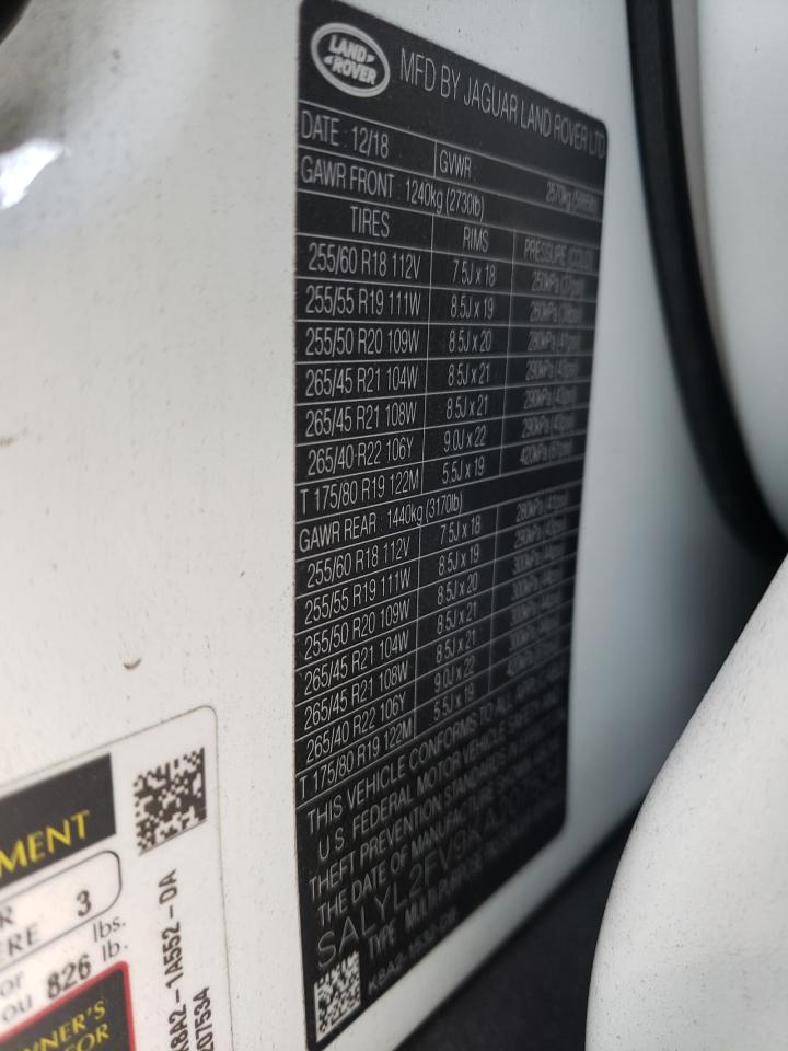 Photo 10 from auction – 2019 LAND ROVER RANGE ROVE with VIN SALYL2FV9KA207534