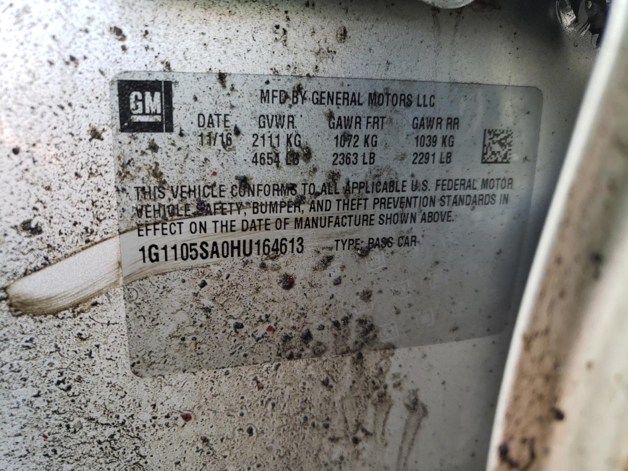 Photo 10 from auction – 2017 CHEVROLET IMPALA LT with VIN 1G1105SA0HU164613