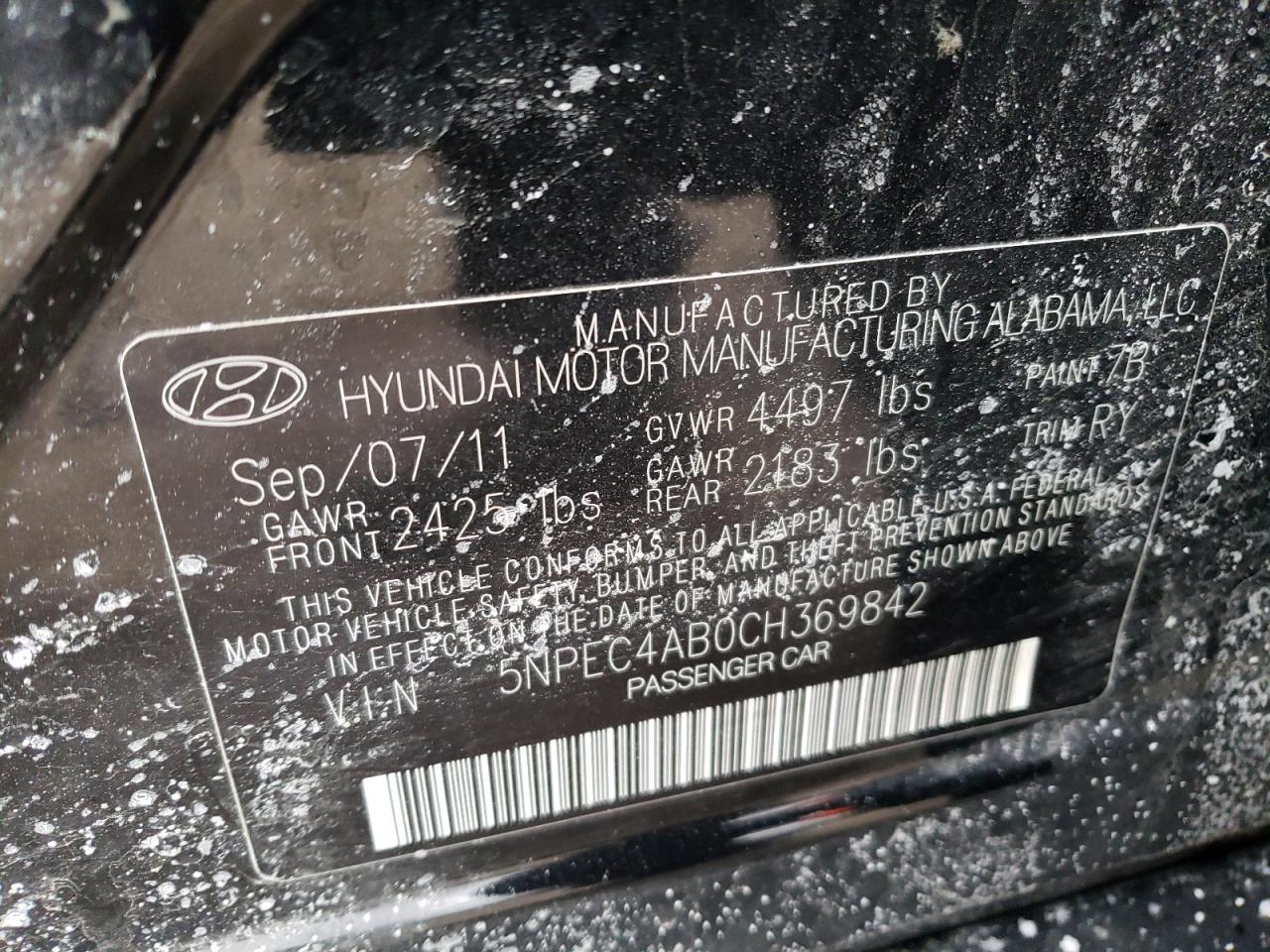صورة رقم 20 من المزاد - 2012 HYUNDAI SONATA SE مع VIN 5NPEC4AB0CH369842