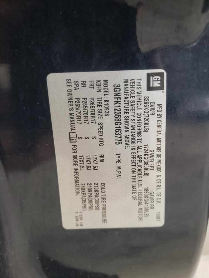 Photo 10 from auction – 2008 CHEVROLET AVALANCHE with VIN 3GNFK12358G163775