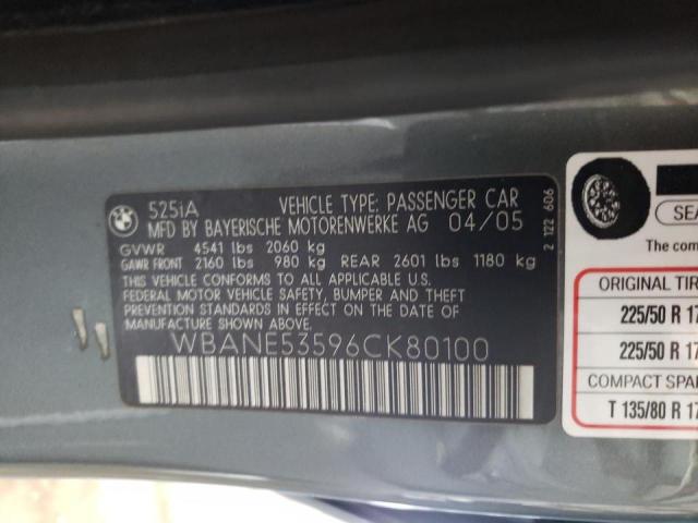 Photo 10 from auction – 2006 BMW 525 I with VIN WBANE53596CK80100