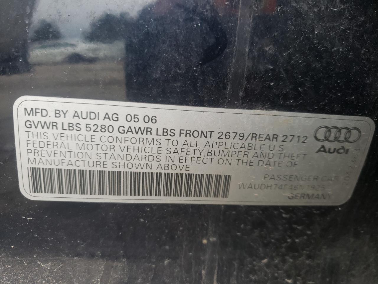Photo 10 from auction – 2006 AUDI A6 3.2 QUA with VIN WAUDH74F46N192517