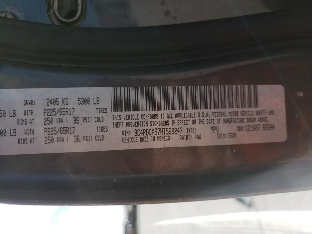 Photo 10 from auction – 2017 DODGE JOURNEY SE with VIN 3C4PDCAB7HT568247