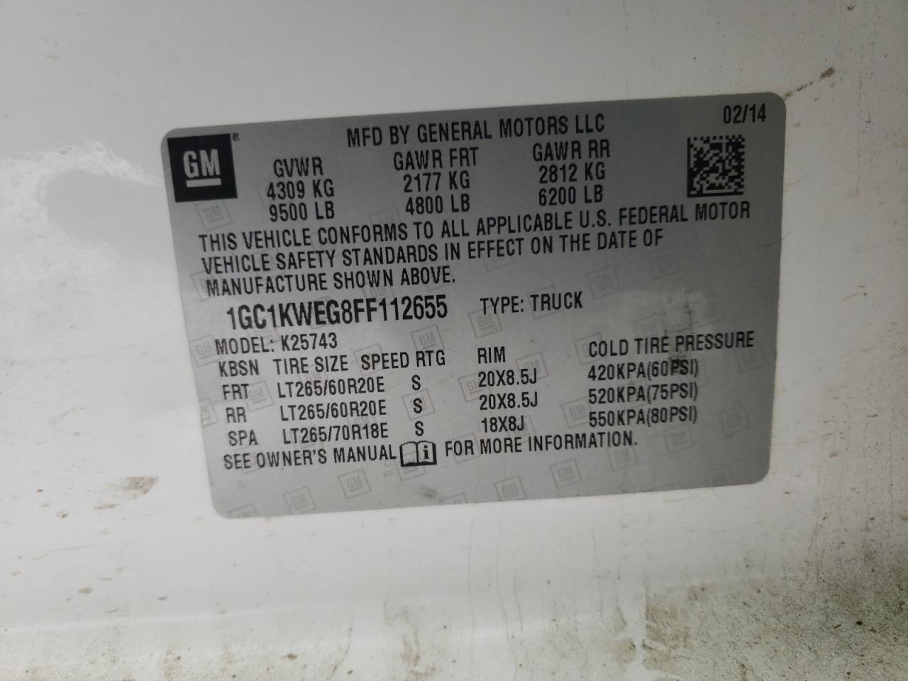Photo 10 from auction – 2015 CHEVROLET SILVERADO with VIN 1GC1KWEG8FF112655