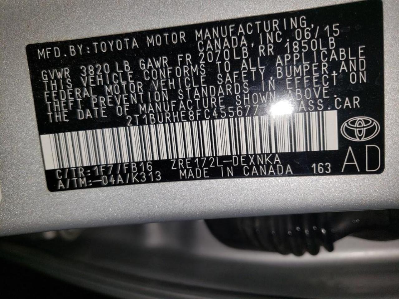 Photo 10 from auction – 2015 TOYOTA COROLLA L with VIN 2T1BURHE8FC455677