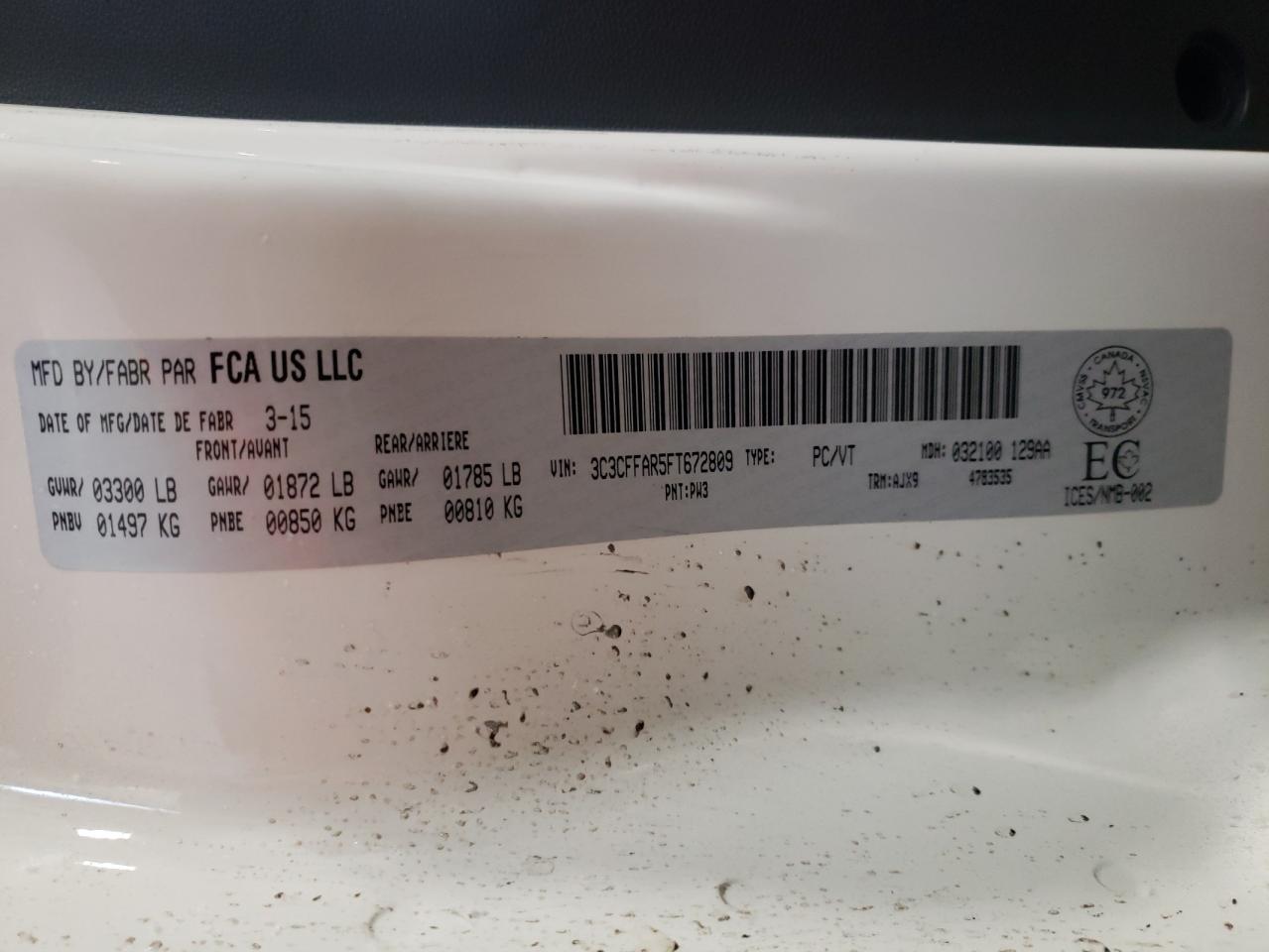 Photo 10 from auction – 2015 FIAT 500 POP with VIN 3C3CFFAR5FT672809