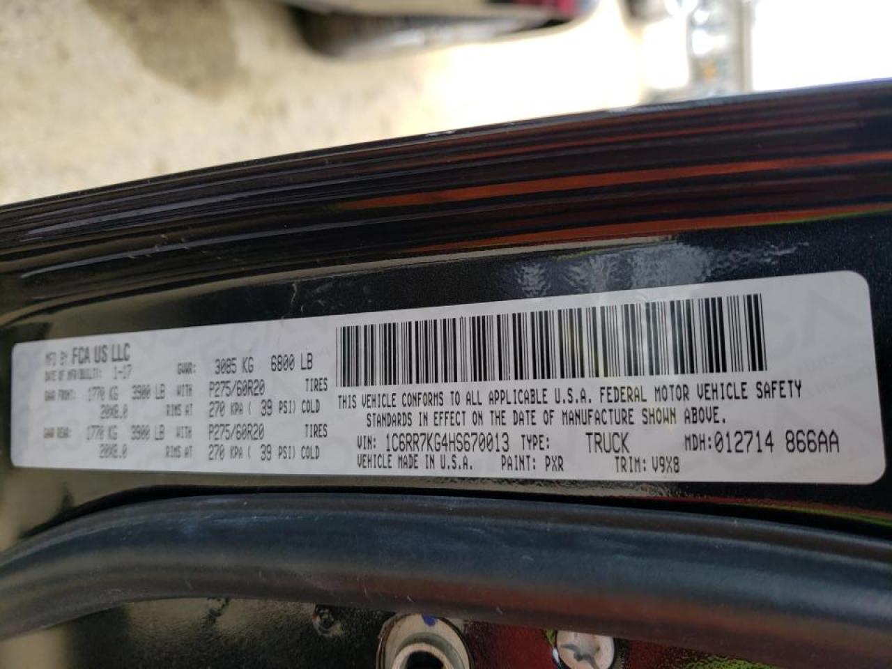 Photo 10 from auction – 2017 RAM 1500 ST with VIN 1C6RR7KG4HS670013