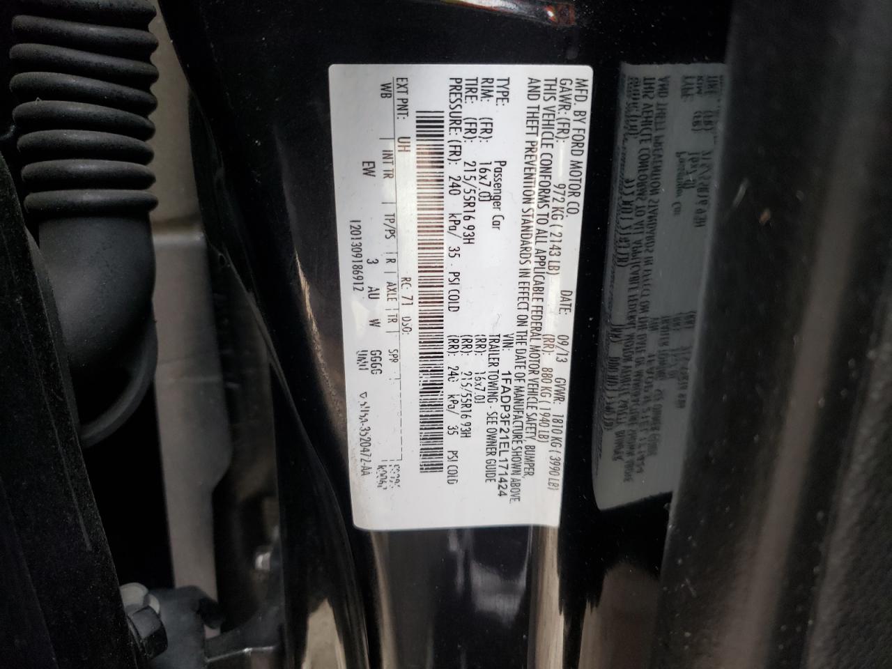 Photo 10 from auction – 2014 FORD FOCUS SE with VIN 1FADP3F21EL171424
