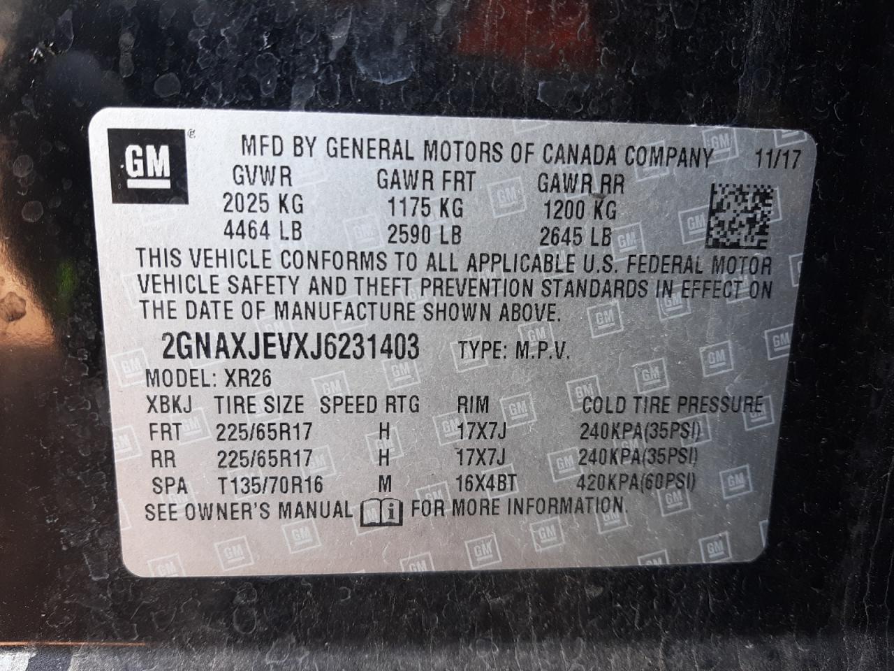 Photo 10 from auction – 2018 CHEVROLET EQUINOX LT with VIN 2GNAXJEVXJ6231403