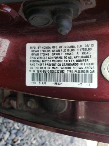 Photo 10 from auction – 2013 HONDA CIVIC LX with VIN 19XFB2F51DE022203