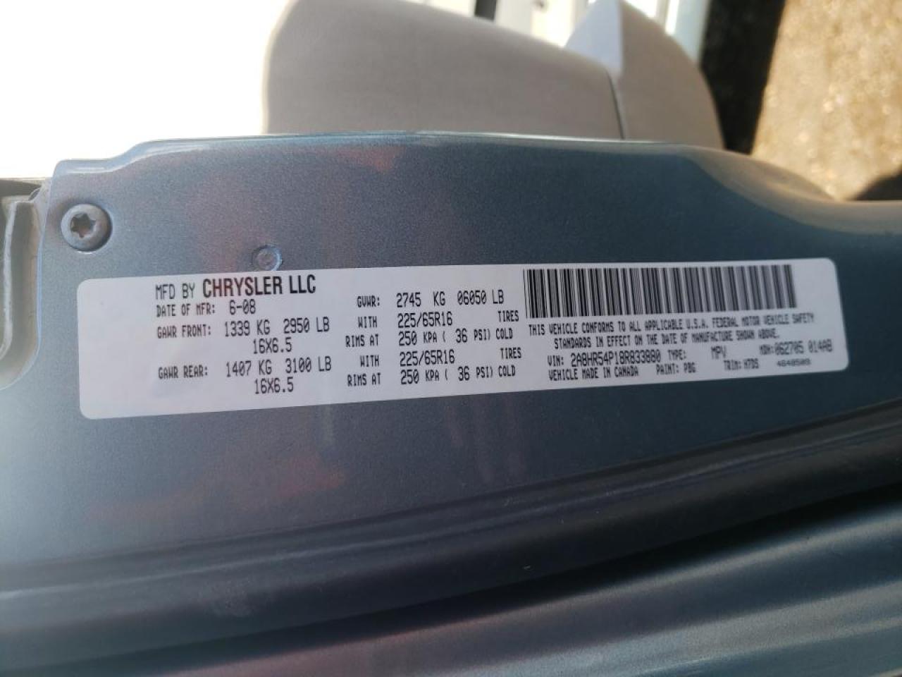 Photo 10 from auction – 2008 CHRYSLER TOWN & COU with VIN 2A8HR54P18R833880