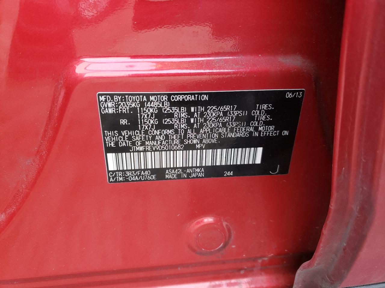 Photo 10 from auction – 2013 TOYOTA RAV4 XLE with VIN JTMWFREV9D5010682