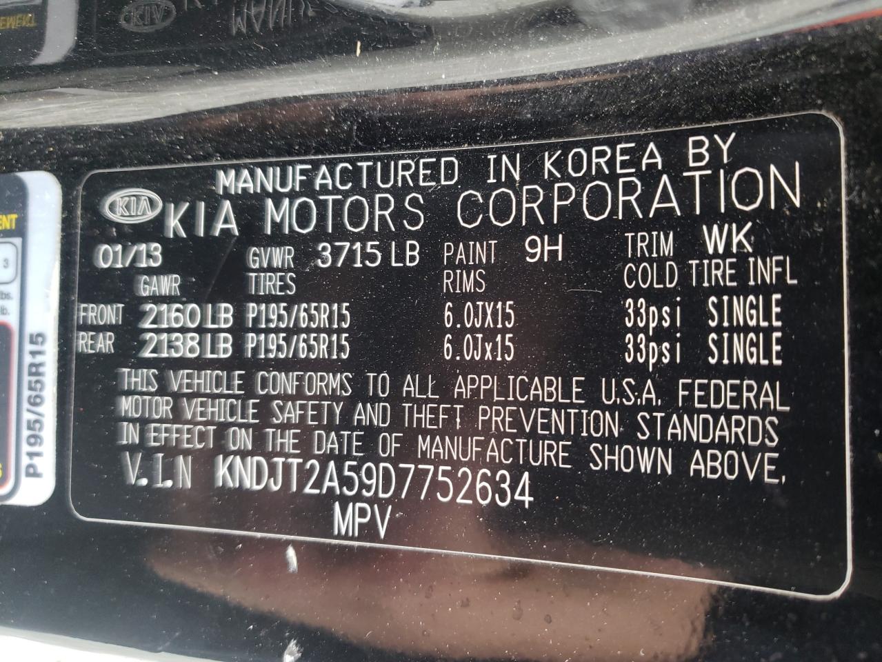Photo 10 from auction – 2013 KIA SOUL with VIN KNDJT2A59D7752634