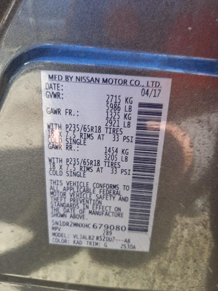 Photo 10 from auction – 2017 NISSAN PATHFINDER with VIN 5N1DR2MNXHC679080