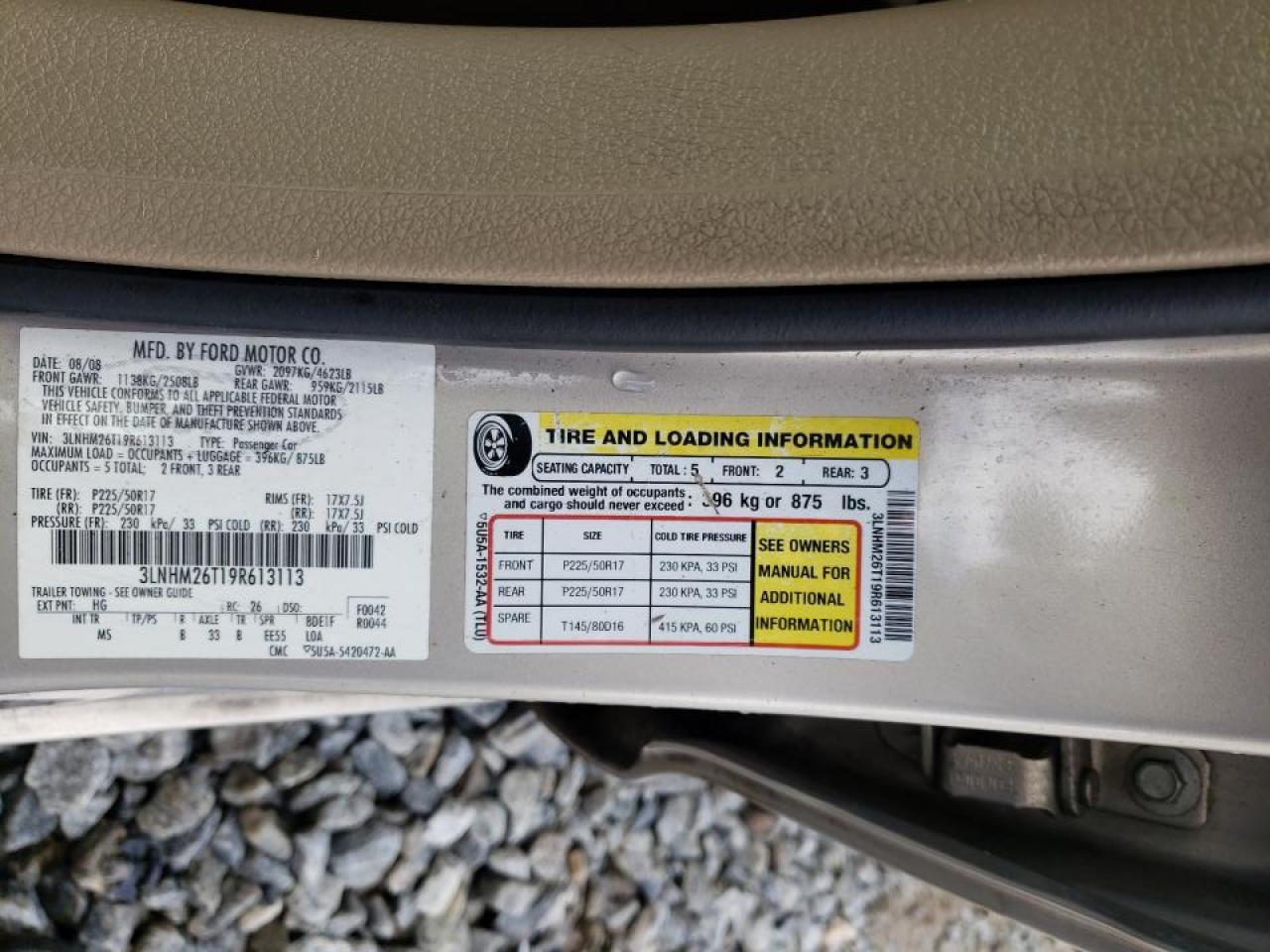 Photo 10 from auction – 2009 LINCOLN MKZ with VIN 3LNHM26T19R613113