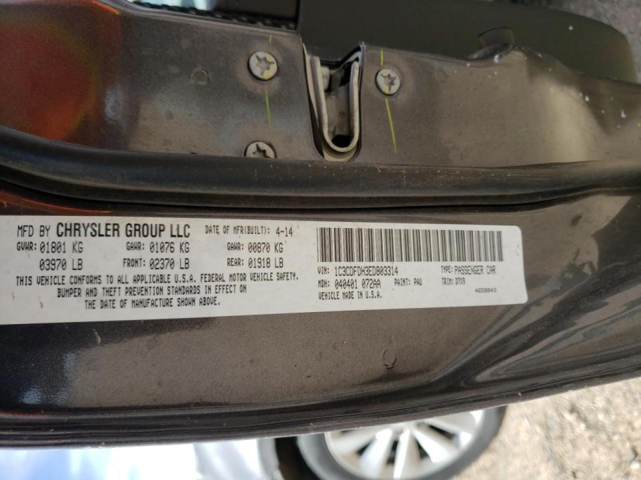 Photo 10 from auction – 2014 DODGE DART SE AE with VIN 1C3CDFDH3ED803314