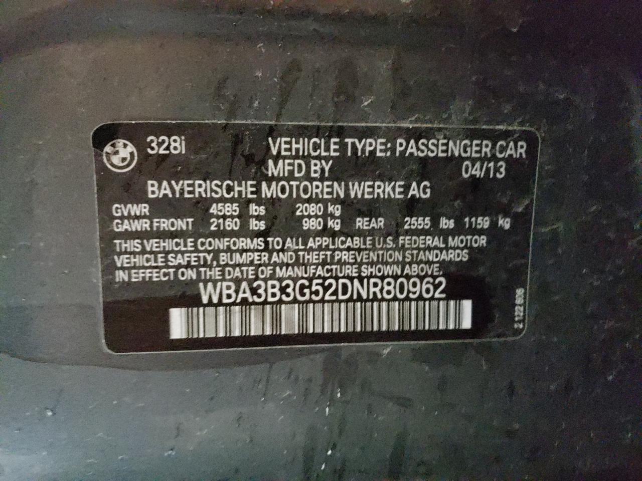 Photo 10 from auction – 2013 BMW 328 XI with VIN WBA3B3G52DNR80962