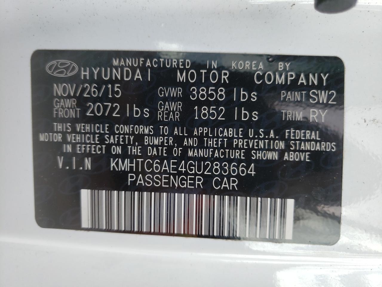 Photo 10 from auction – 2016 HYUNDAI VELOSTER T with VIN KMHTC6AE4GU283664