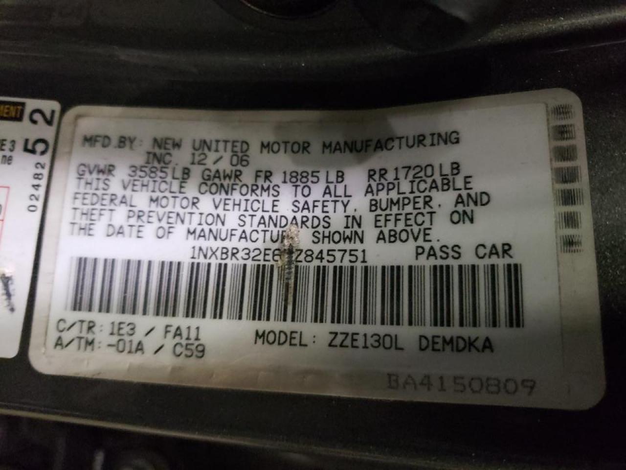 Photo 10 from auction – 2007 TOYOTA COROLLA CE with VIN 1NXBR32E67Z845751