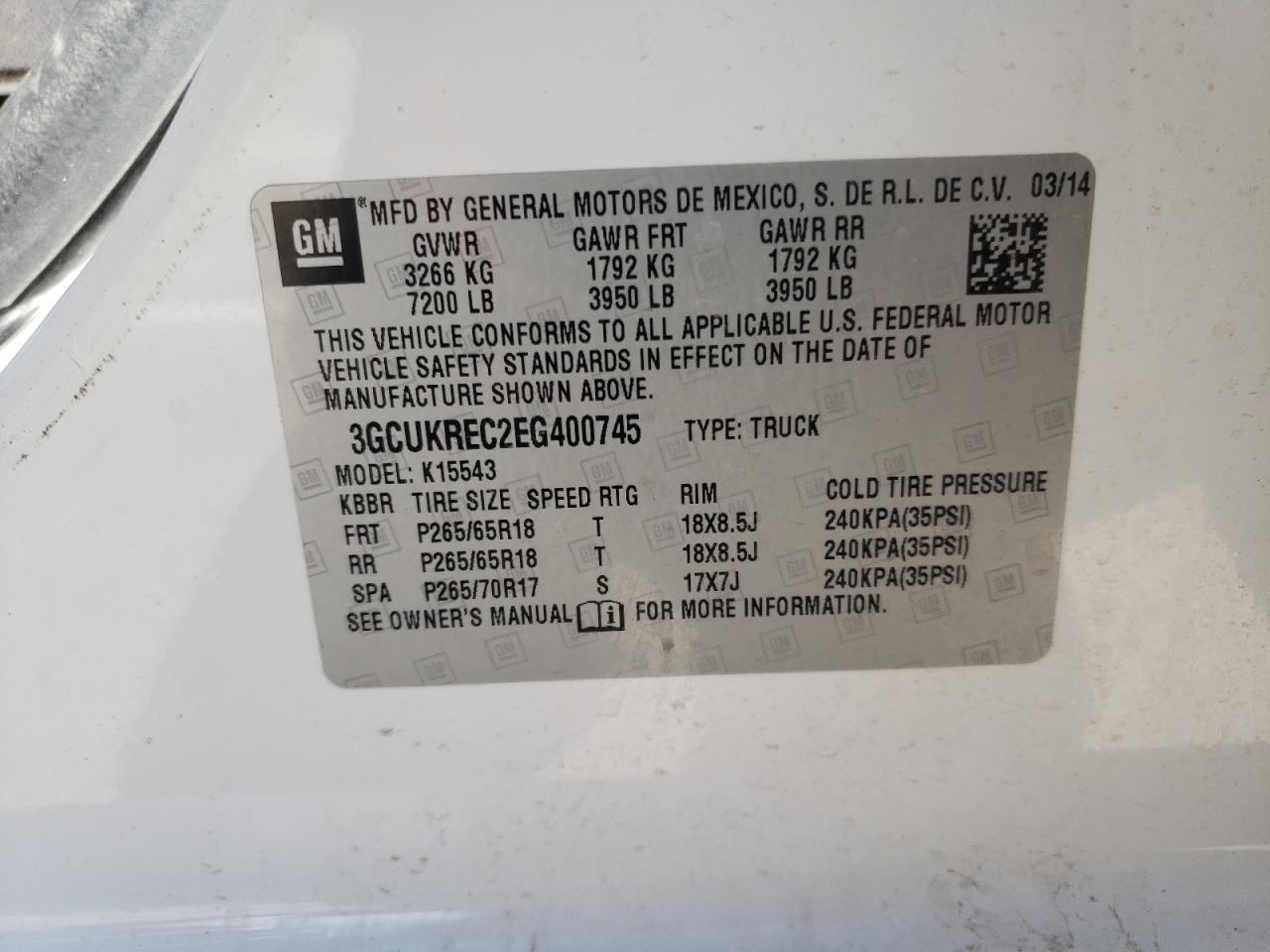 Photo 10 from auction – 2014 CHEVROLET SILVERADO with VIN 3GCUKREC2EG400745