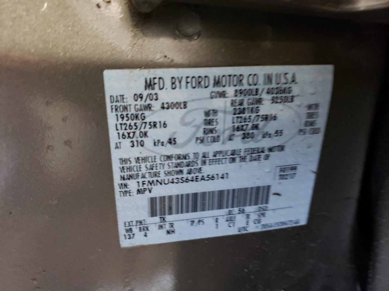 Photo 10 from auction – 2004 FORD EXCURSION with VIN 1FMNU43S64EA56141