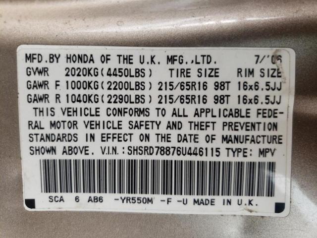 Photo 10 from auction – 2006 HONDA CR-V EX with VIN SHSRD78876U446115