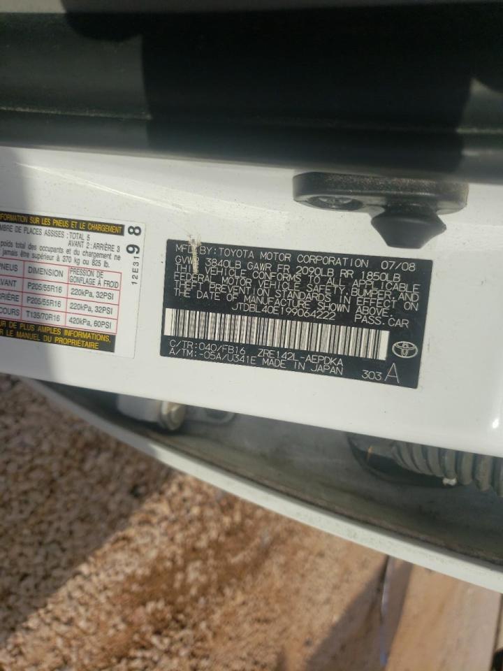 Photo 10 from auction – 2009 TOYOTA COROLLA BA with VIN JTDBL40E199064222