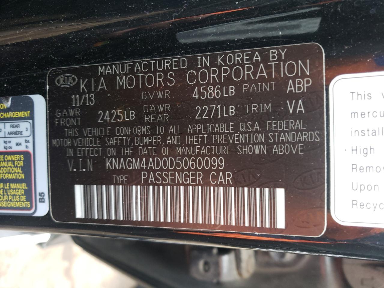 Photo 10 from auction – 2013 KIA OPTIMA HYB with VIN KNAGM4AD0D5060099
